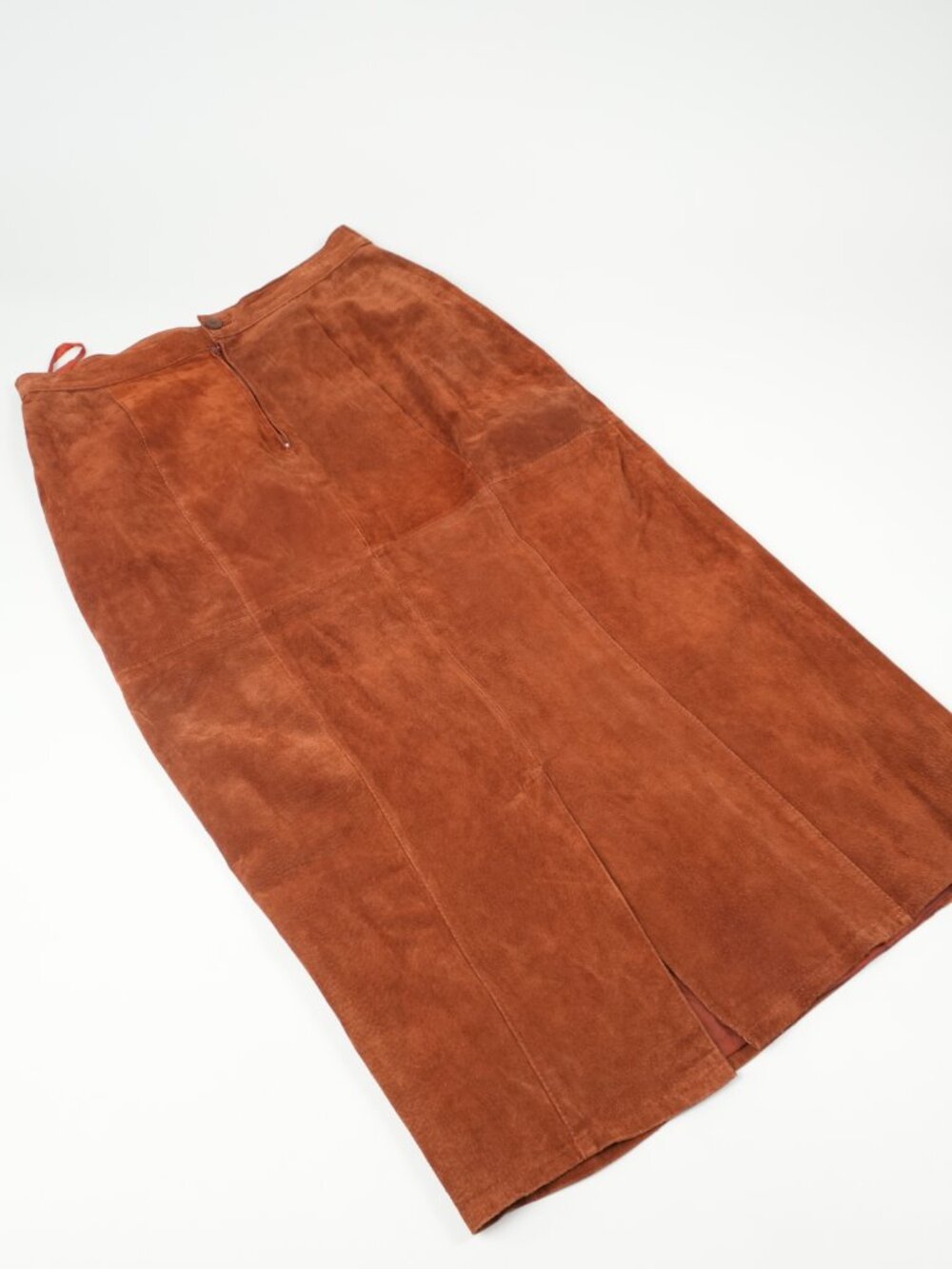 Suede Midi Skirt Vintage Leather Brown Suede Terracotta Long Maxi Skirt - Picture 2 of 16